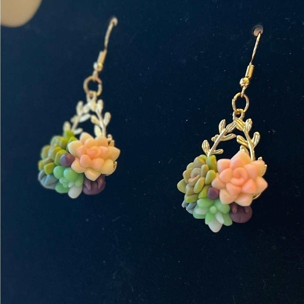 Succulent Cluster Dangle Earrings - Picture 4 of 7